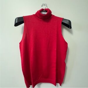Bartolini Vibrant Red Ribbed Sleeveless Tank Top, 100% merino wool
